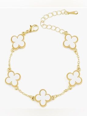 18K Gold Plated Clover Lucky Bracelet for Women, Flower Four Leaf Link Bracelet